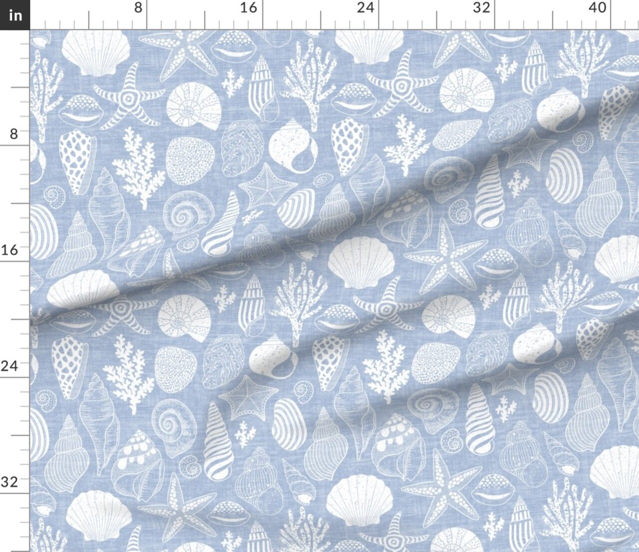 Nautical Seashell Coral Starfish Coastal Seaside Blue White Weathered Distressed Custom Printed Fabric by Spoonflower Various Fabrics by the Yard or Fat Quarter